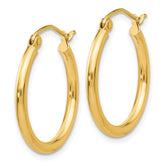 14k 2x20mm Polished Tube Hoop Earrings